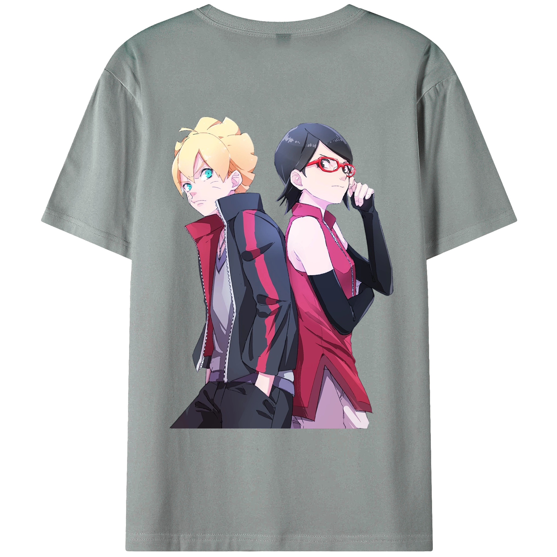 （画像用） NARUTO -ナルト- うちは サラダ Uchiha Sarada 綿100％ メンズ半袖Tシャツ（バックプリント） 通気性
